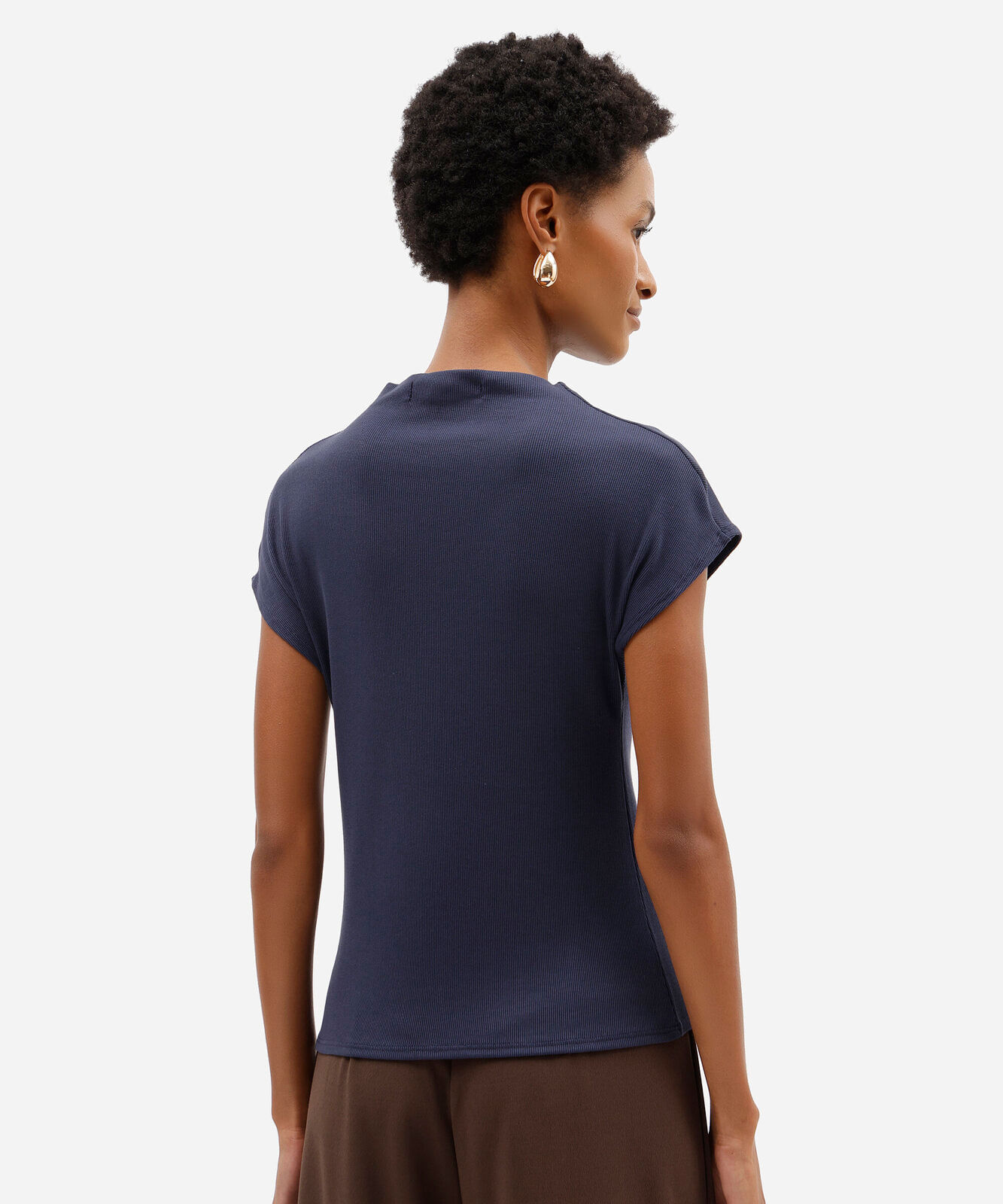 blusa feminina de viscose gola alta canelada azul