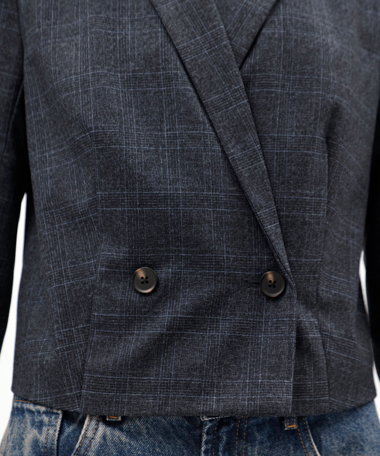 blazer de alfaiataria cropped feminino xadrez azul