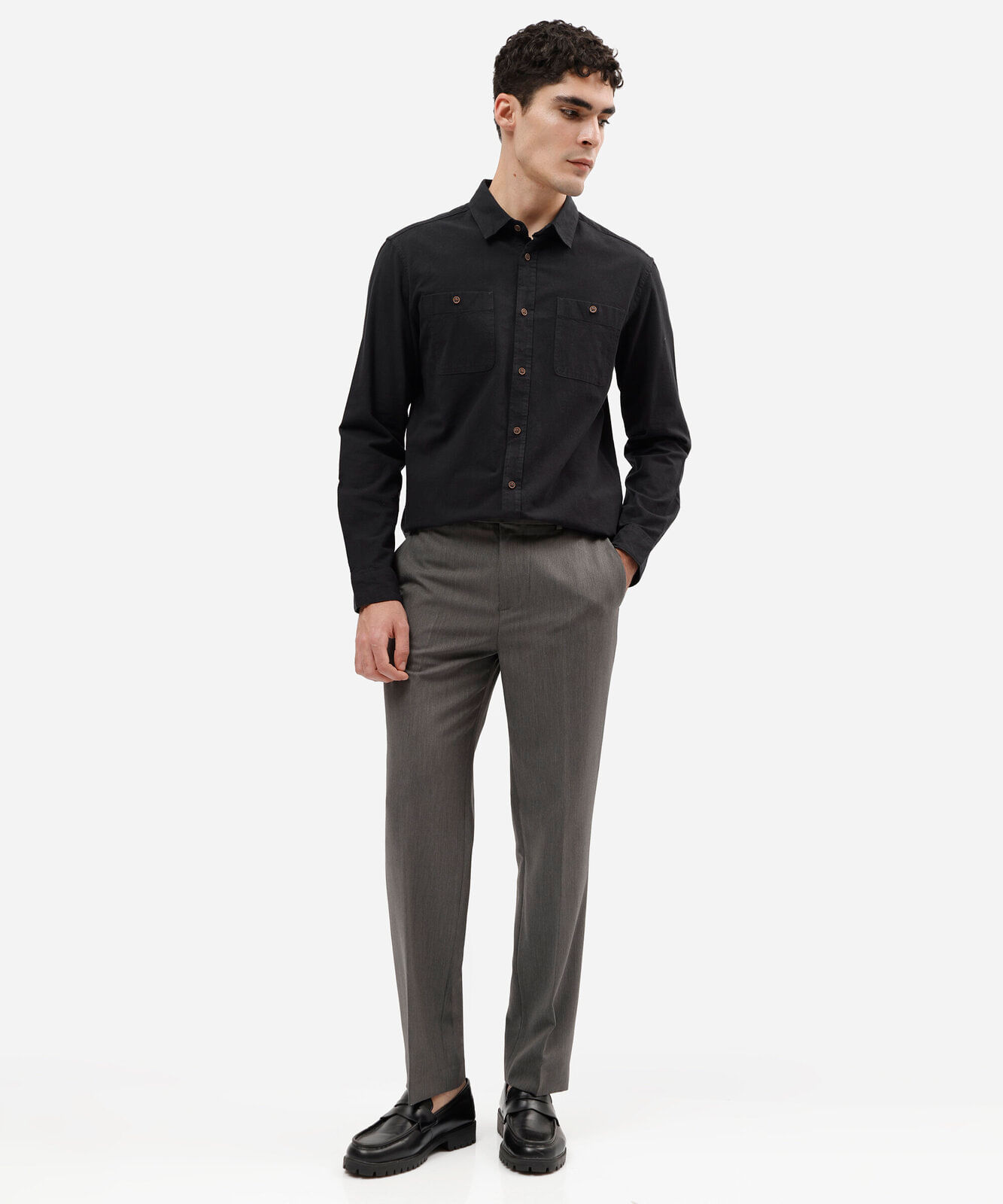 camisa masculina de algodão manga longa preta