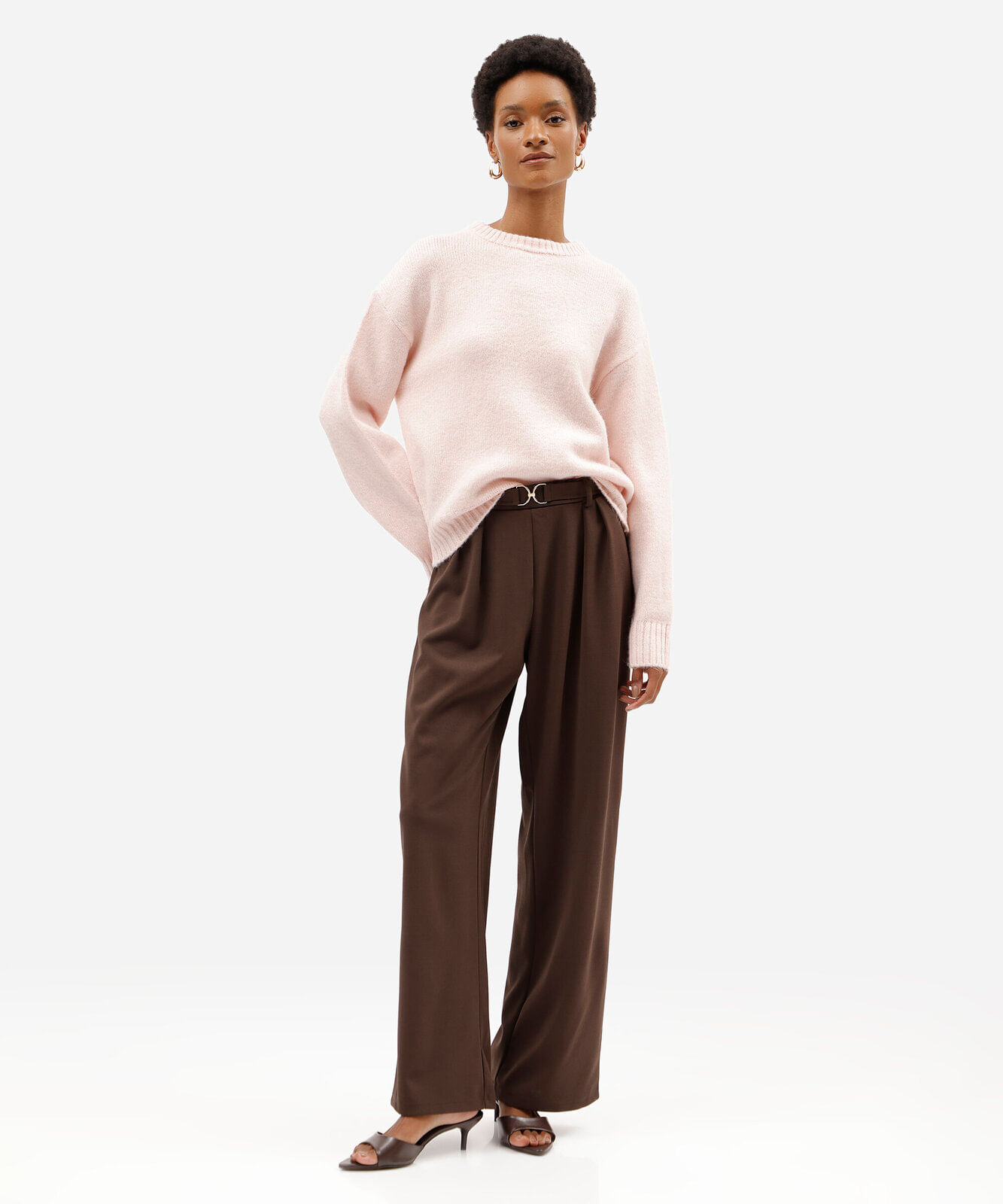 suéter feminino de tricot gola redonda rosa