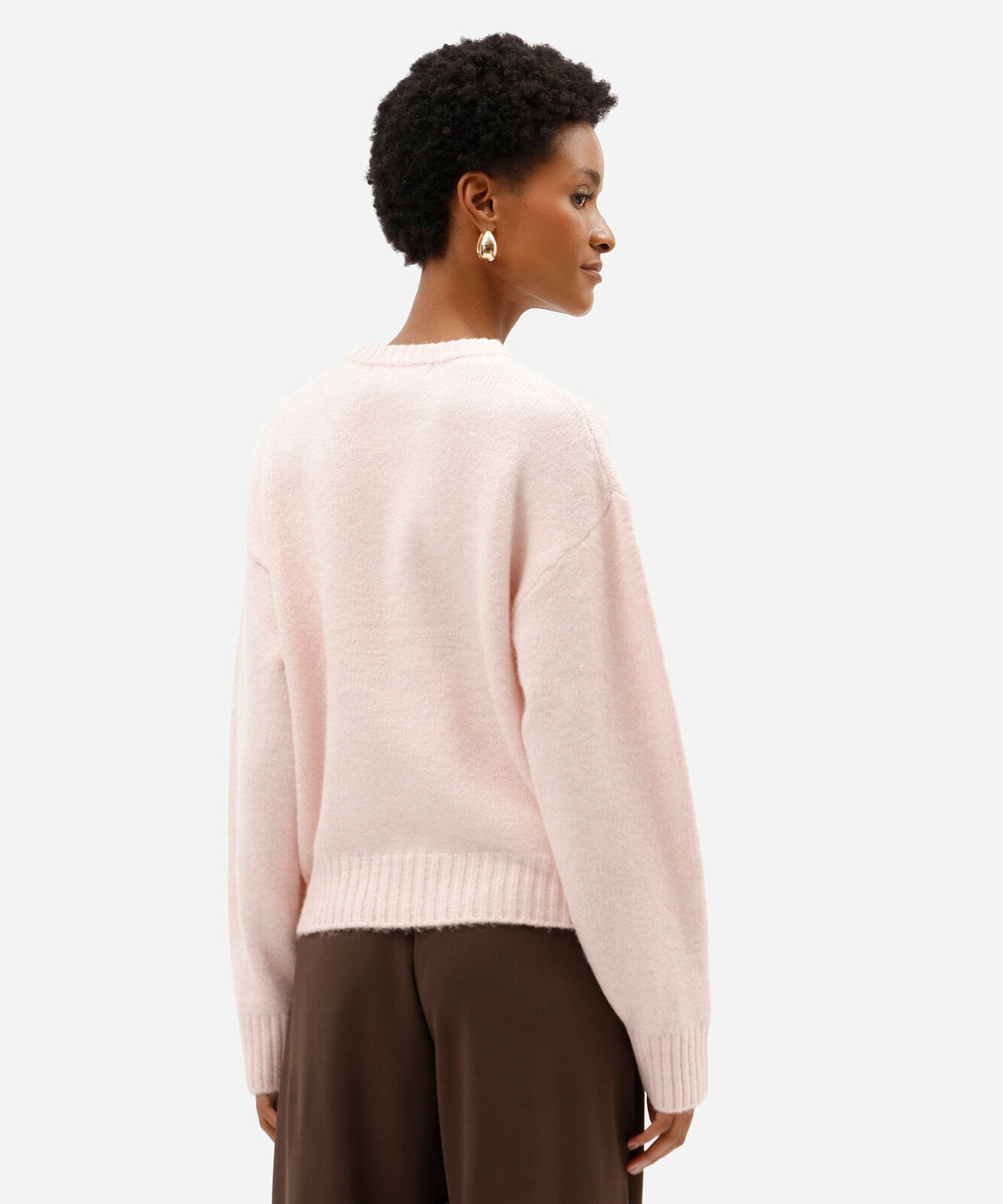 suéter feminino de tricot gola redonda rosa