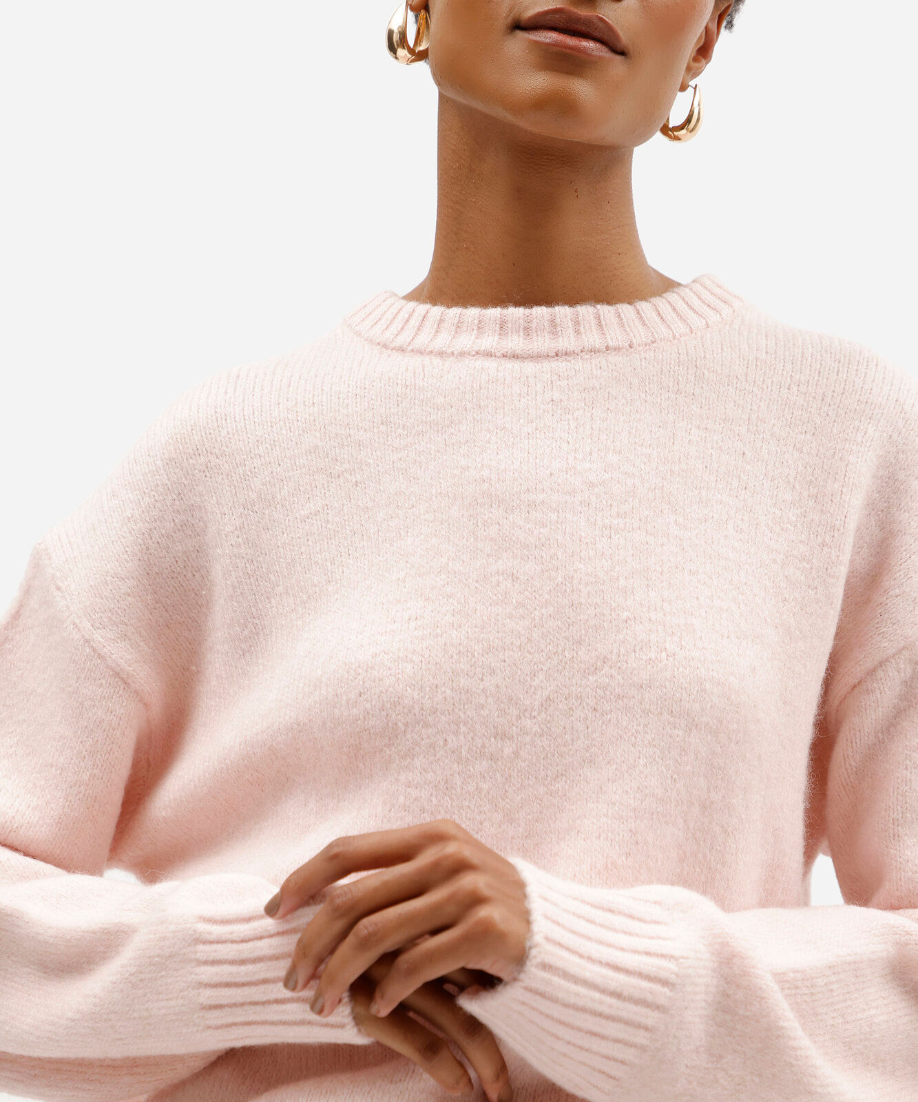 suéter feminino de tricot gola redonda rosa
