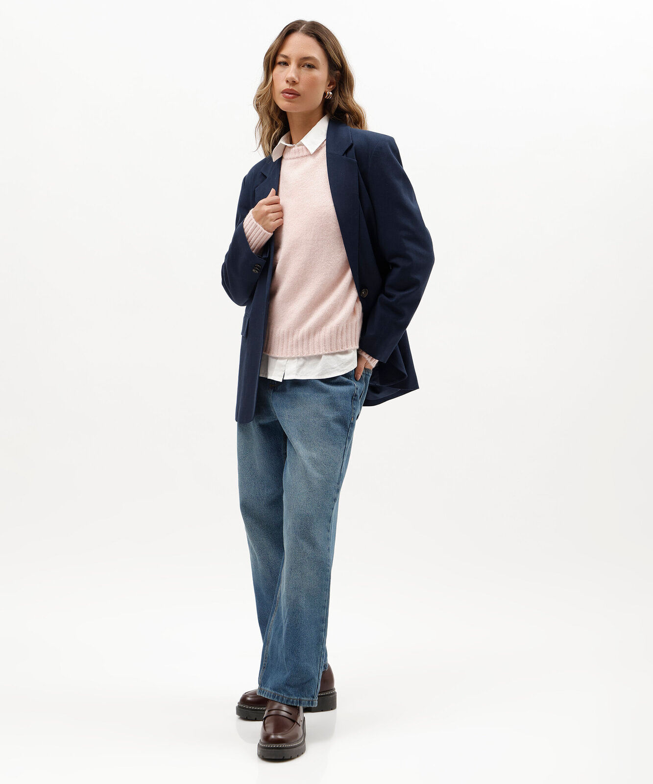 suéter feminino de tricot gola redonda rosa