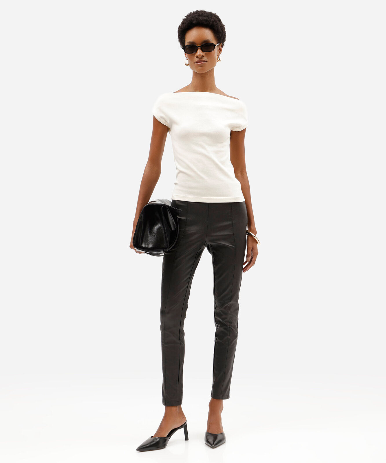 calça skinny de bengaline cintura alta preta