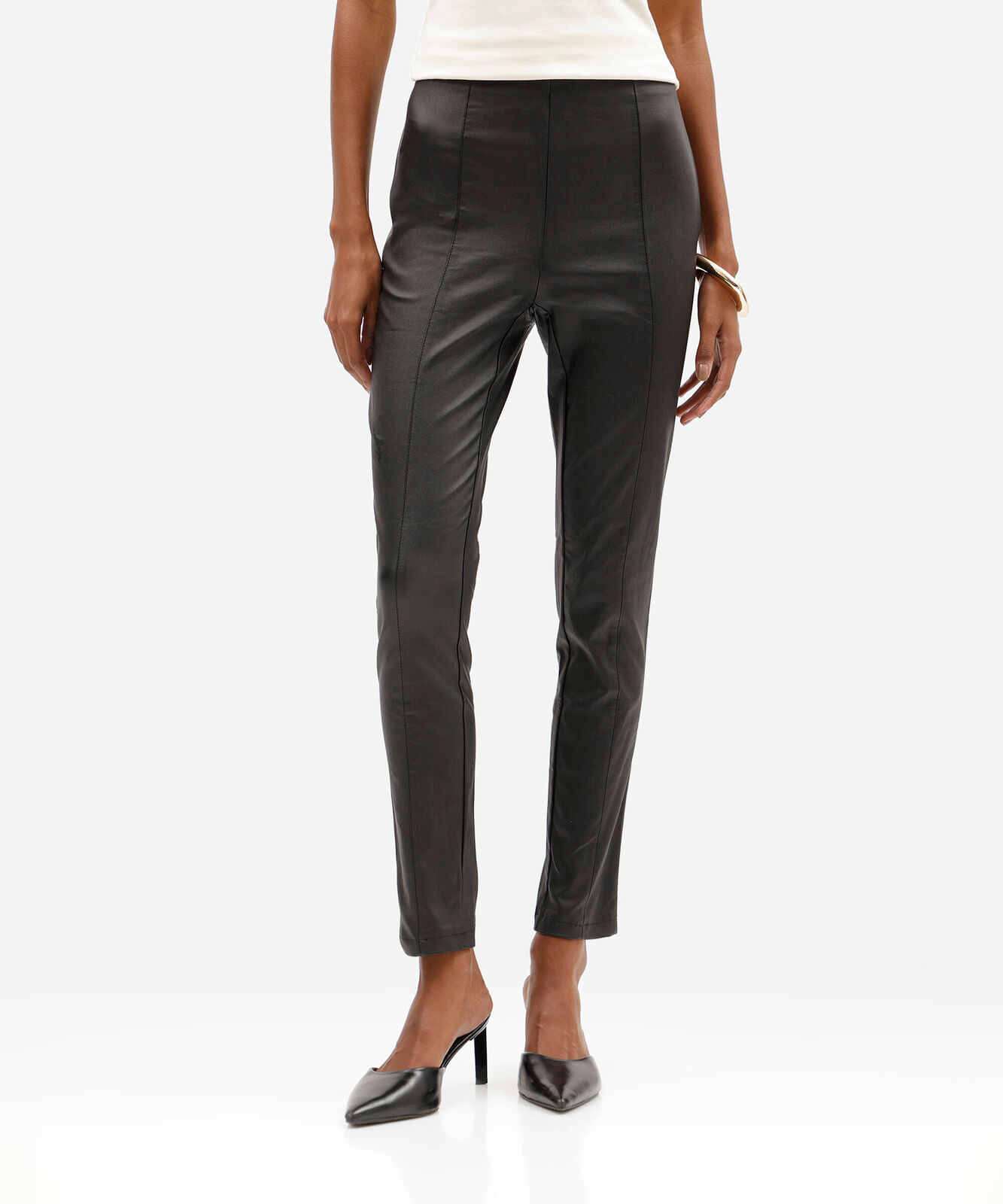 calça skinny de bengaline cintura alta preta