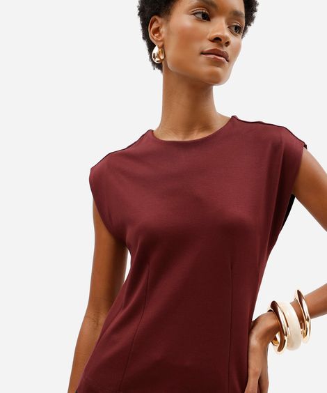 blusa muscle feminina decote redondo vinho