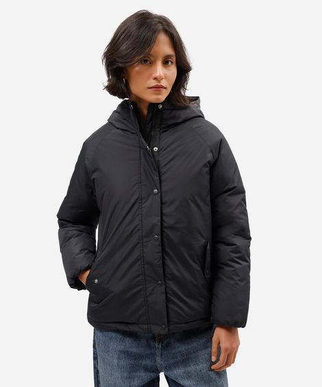 jaqueta puffer feminina com capuz preta