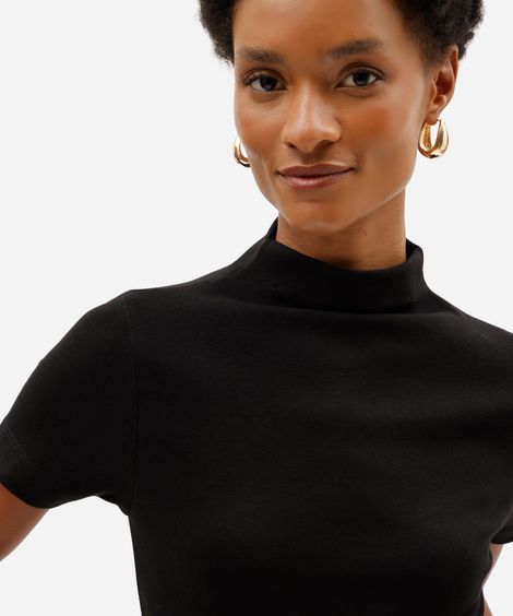 blusa feminina de algodão gola alta manga curta preta