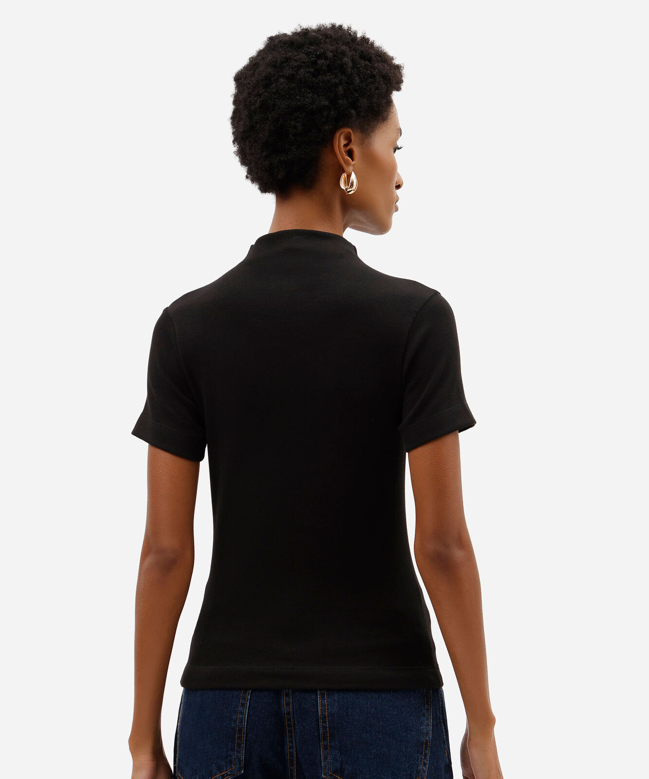 blusa feminina de algodão gola alta manga curta preta