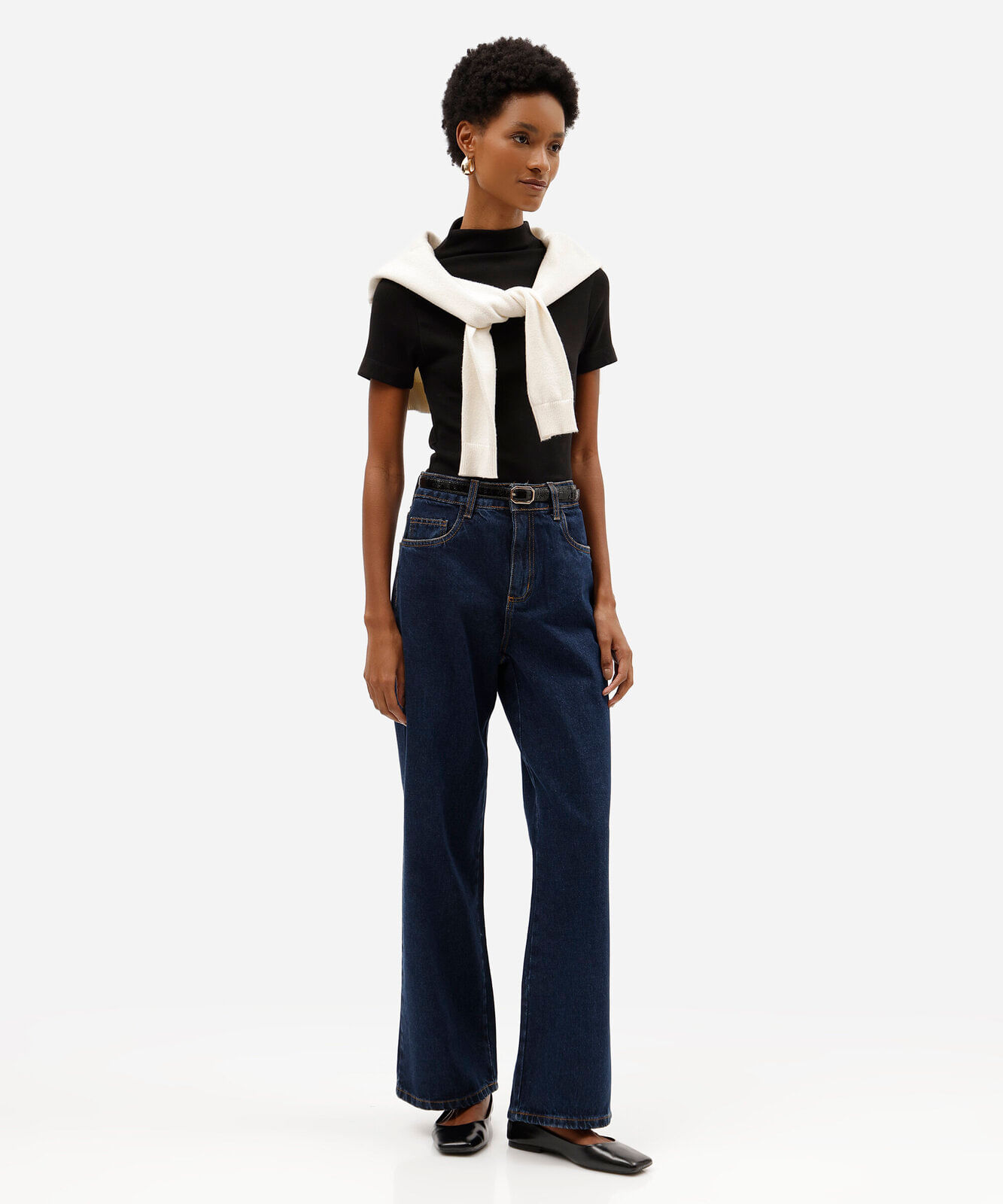 blusa feminina de algodão gola alta manga curta preta
