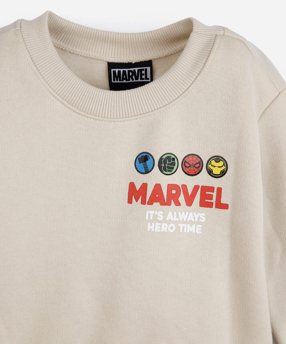conjunto longo infantil de moletom os vingadores bege