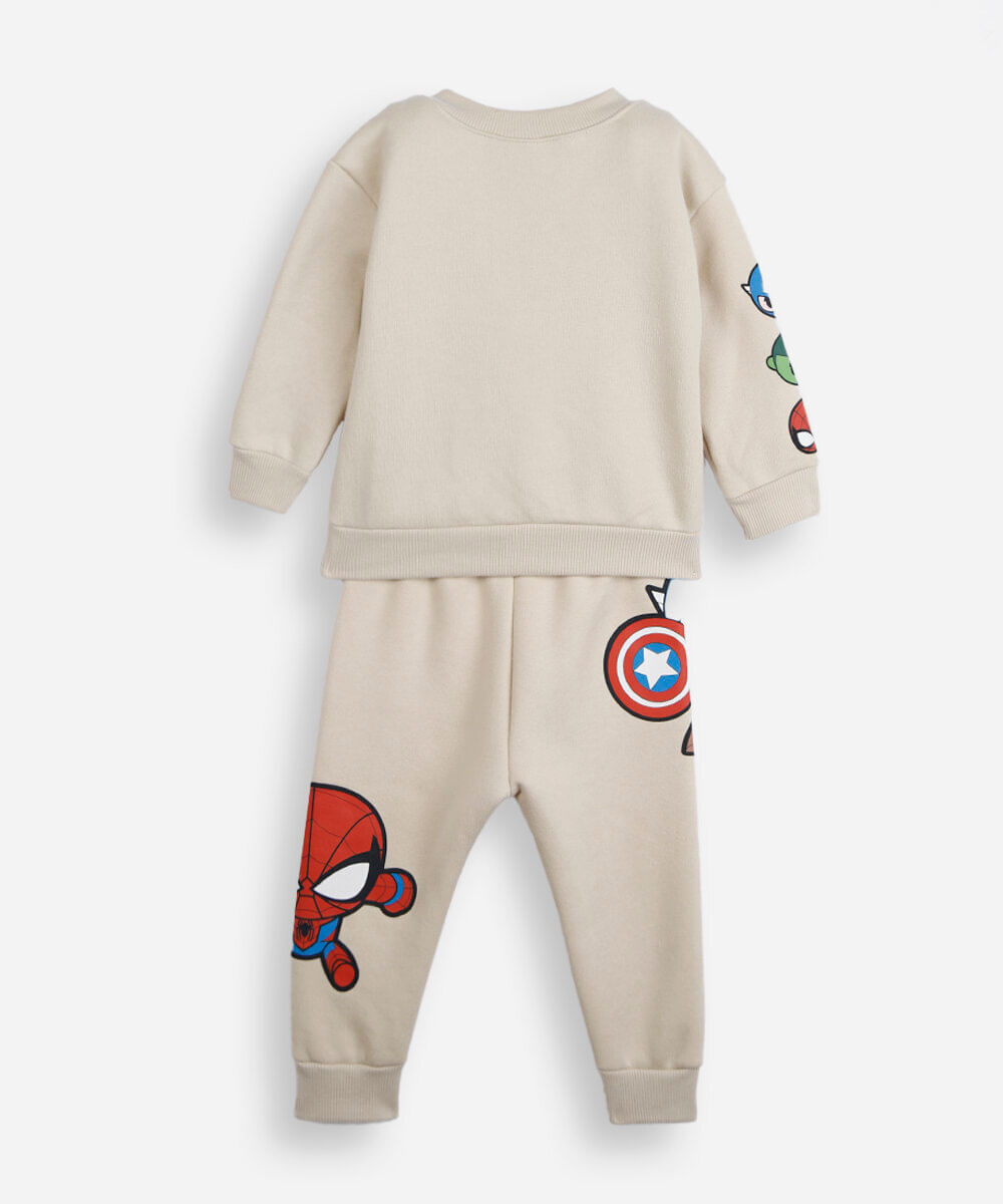 conjunto longo infantil de moletom os vingadores bege