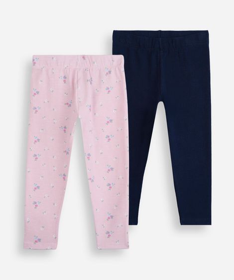 kit de 2 calças legging infantil de algodão colorido