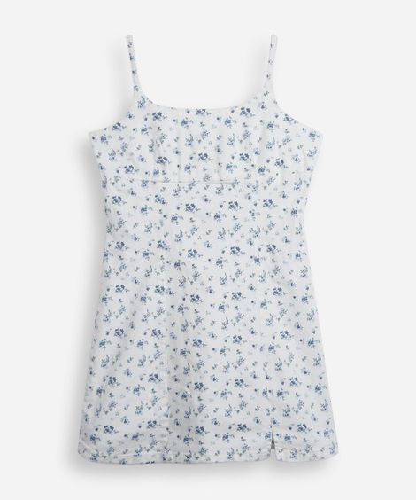 vestido alça fina juvenil de sarja com fenda floral off white