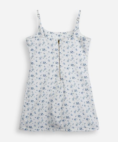 vestido alça fina juvenil de sarja com fenda floral off white