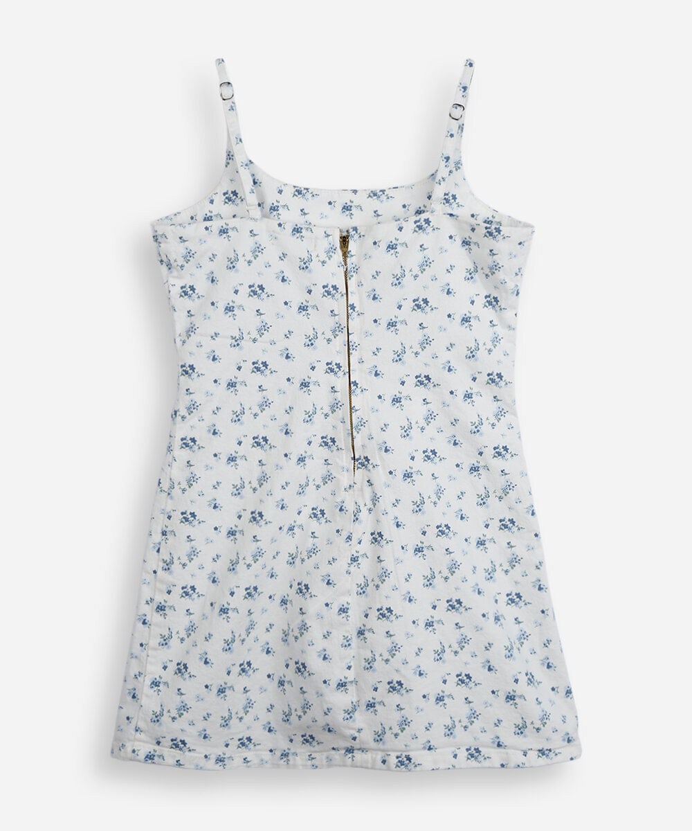 vestido alça fina juvenil de sarja com fenda floral off white