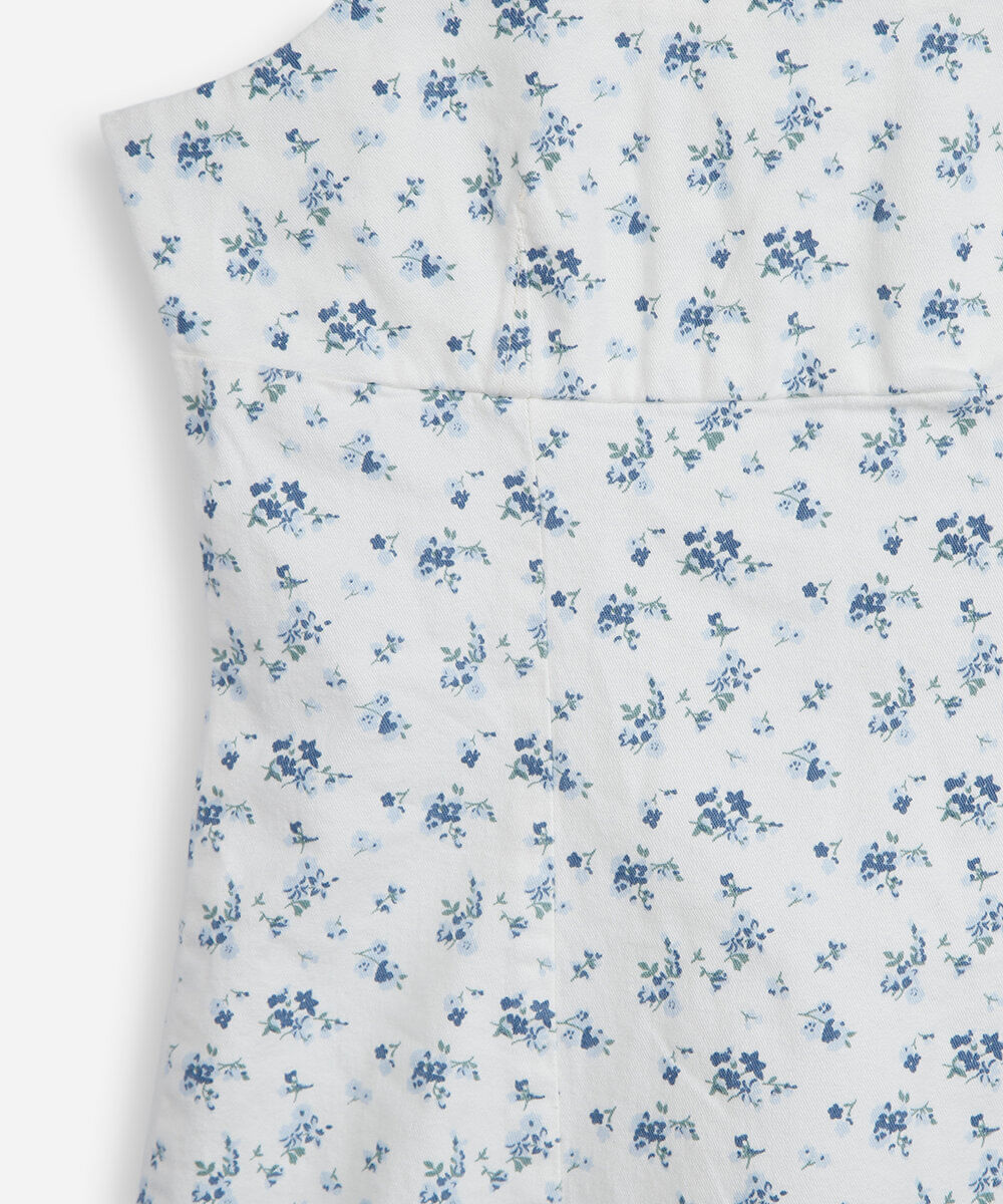 vestido alça fina juvenil de sarja com fenda floral off white