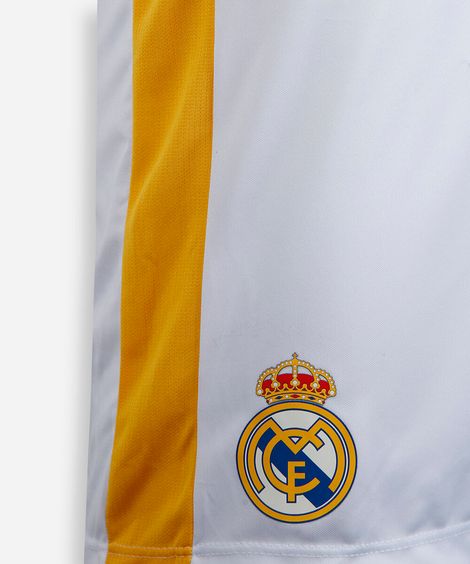 bermuda esportiva juvenil com recorte cós elástico real madrid off white