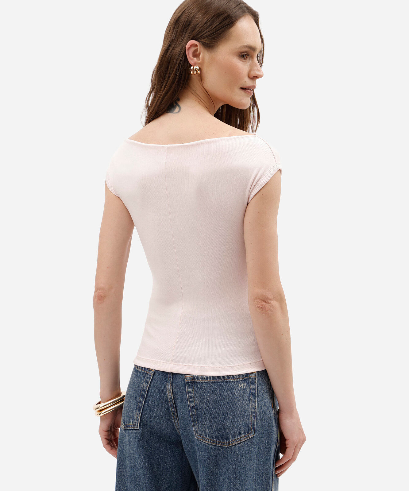 blusa feminina de algodão decote canoa manga curta rosa