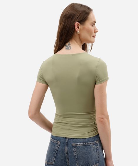 blusa baby look feminina de poliamida franzida verde