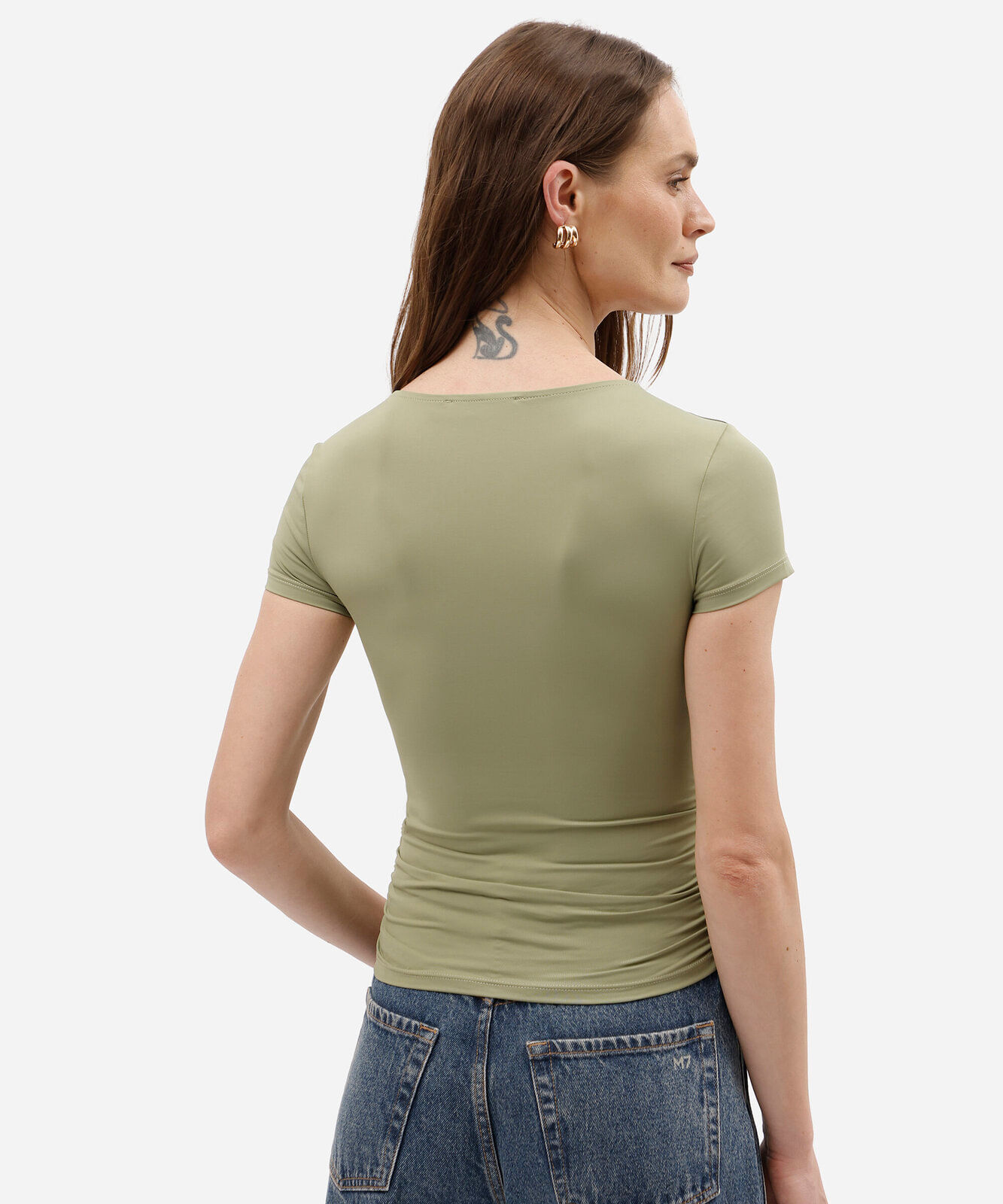 blusa baby look feminina de poliamida franzida verde