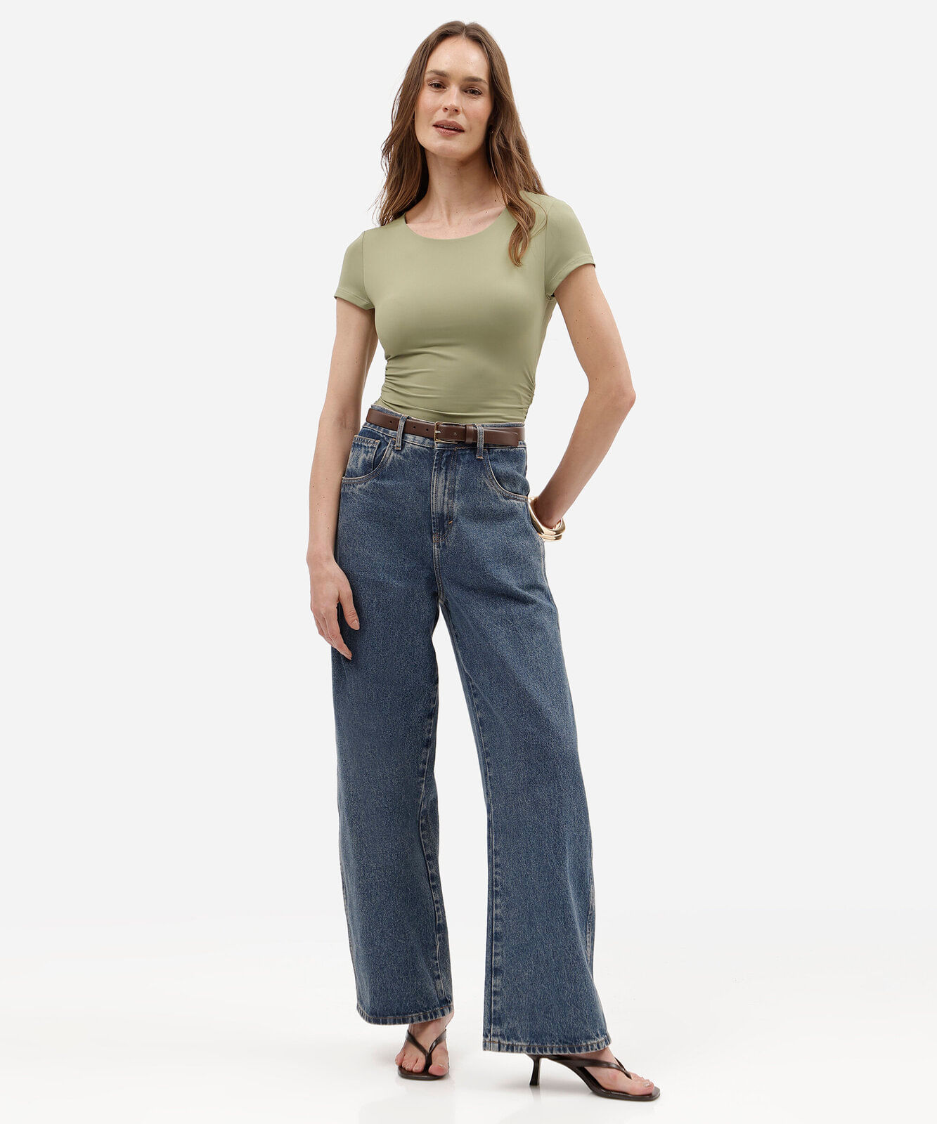 blusa baby look feminina de poliamida franzida verde