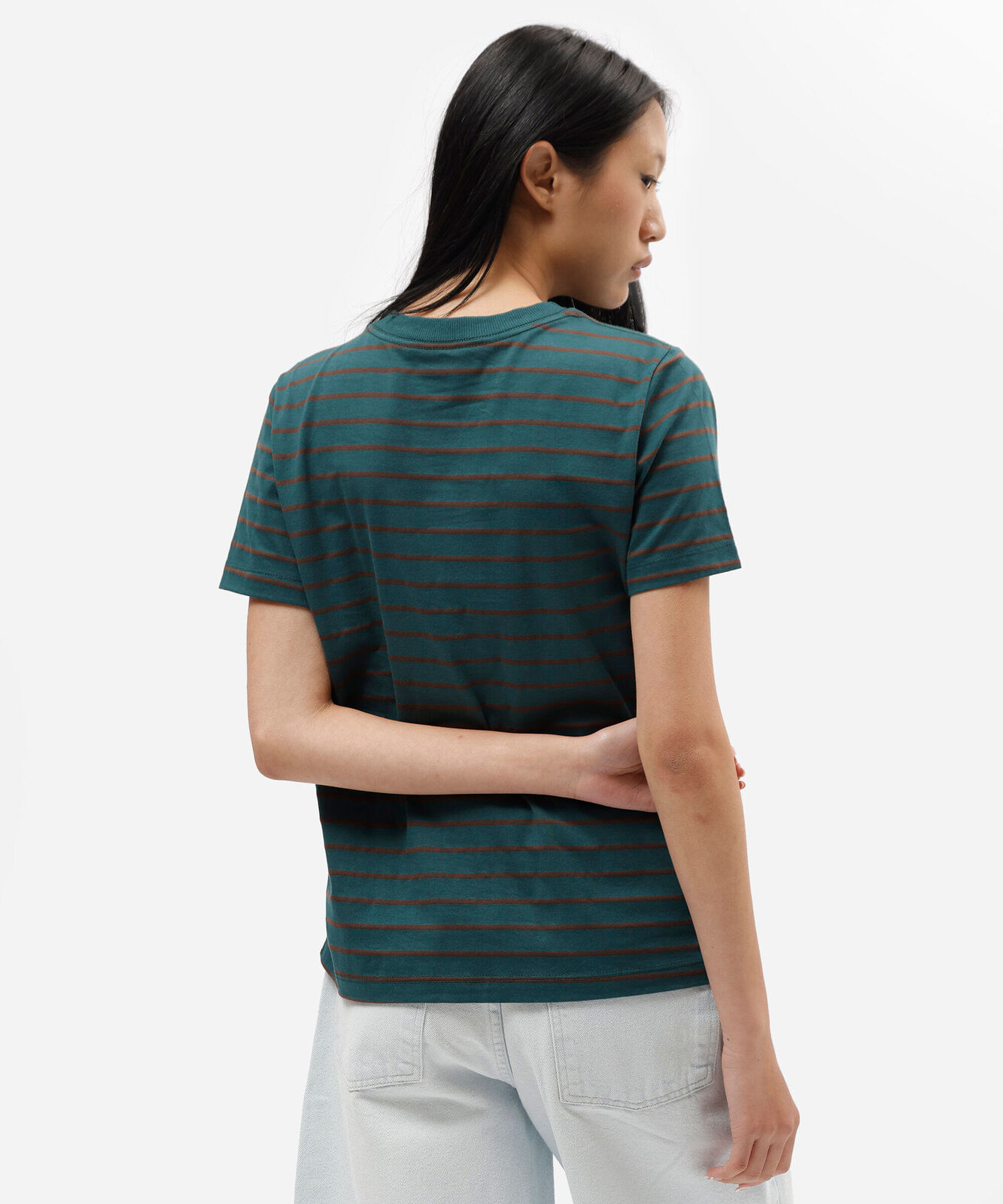camiseta feminina com algodão manga curta mafalda listrada verde