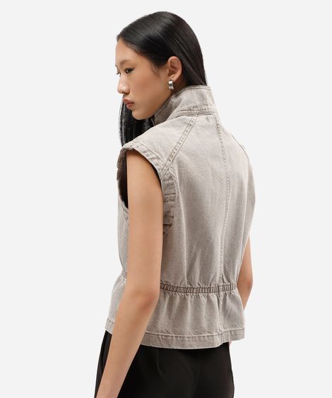 colete feminino de sarja funnel neck cinza
