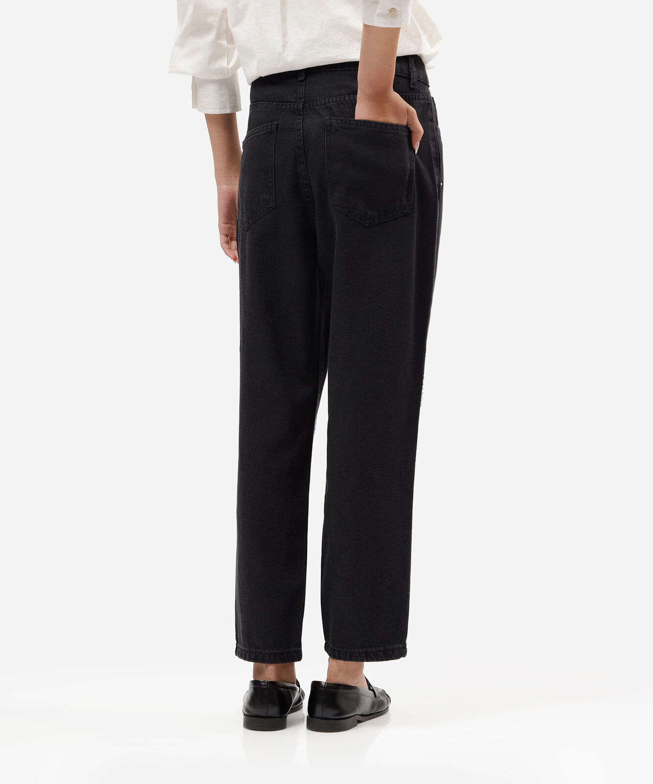 calça mom feminina jeans com brilhos cintura alta preta