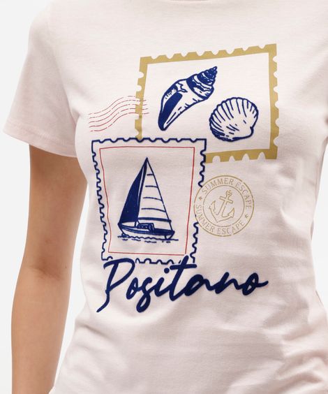 camiseta feminina de algodão manga curta estampada rosa