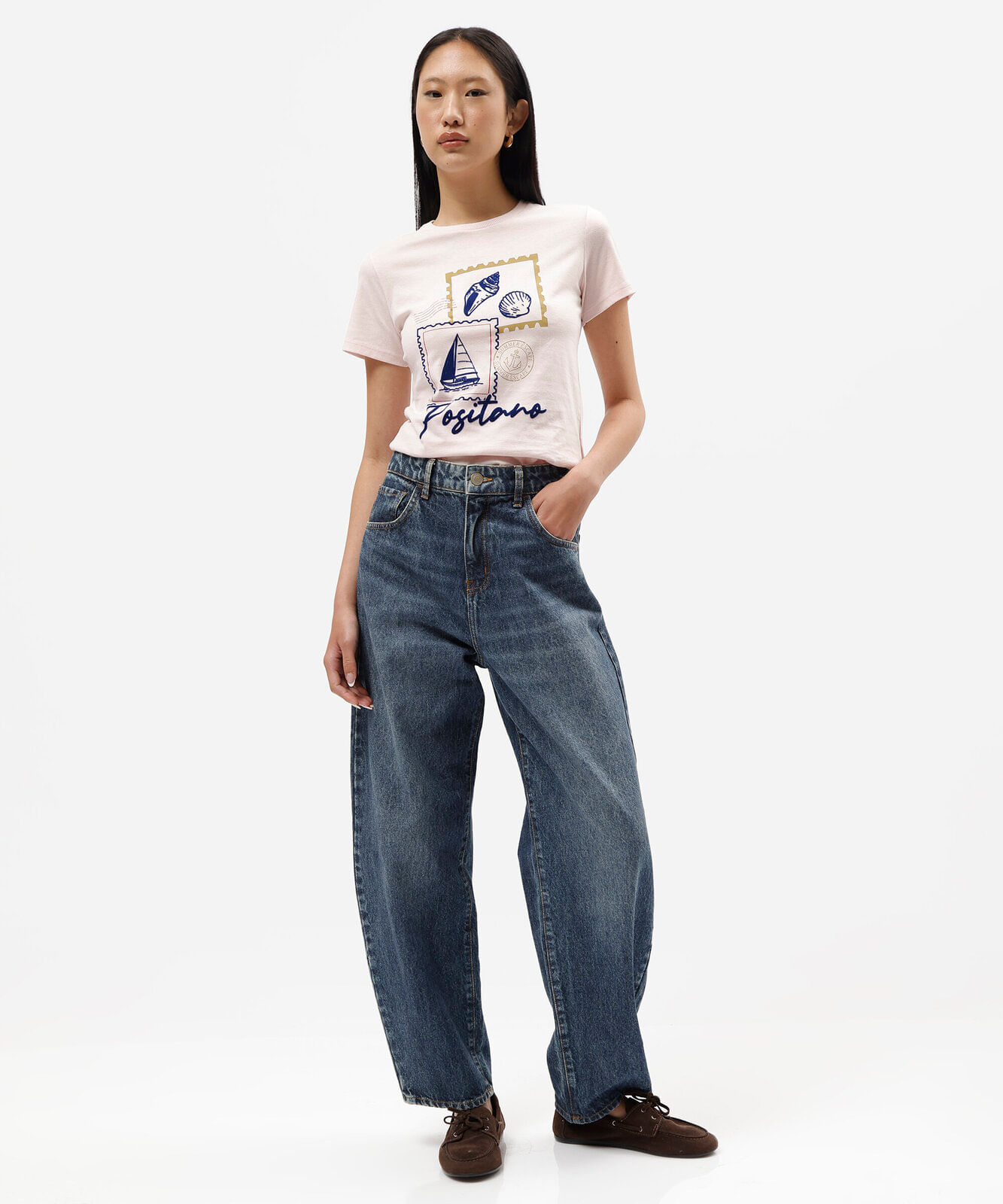 camiseta feminina de algodão manga curta estampada rosa