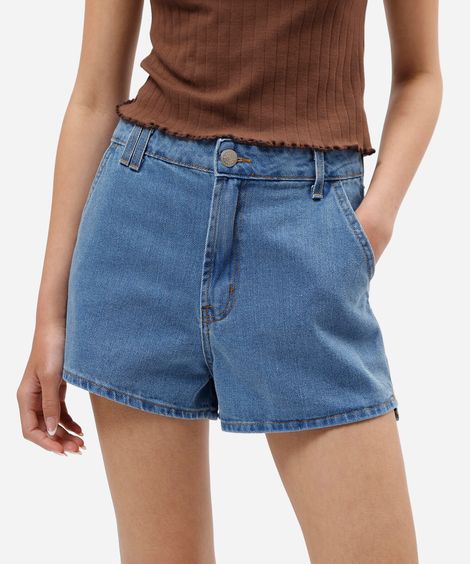 short mom feminino jeans cintura alta azul