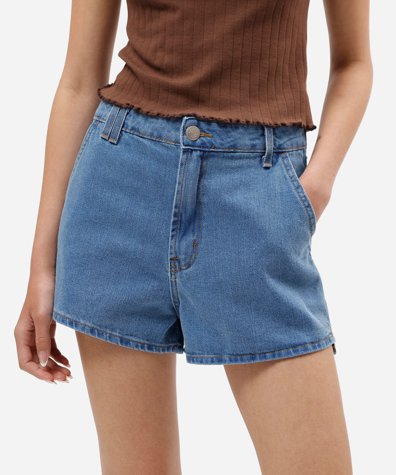 short mom feminino jeans cintura alta azul
