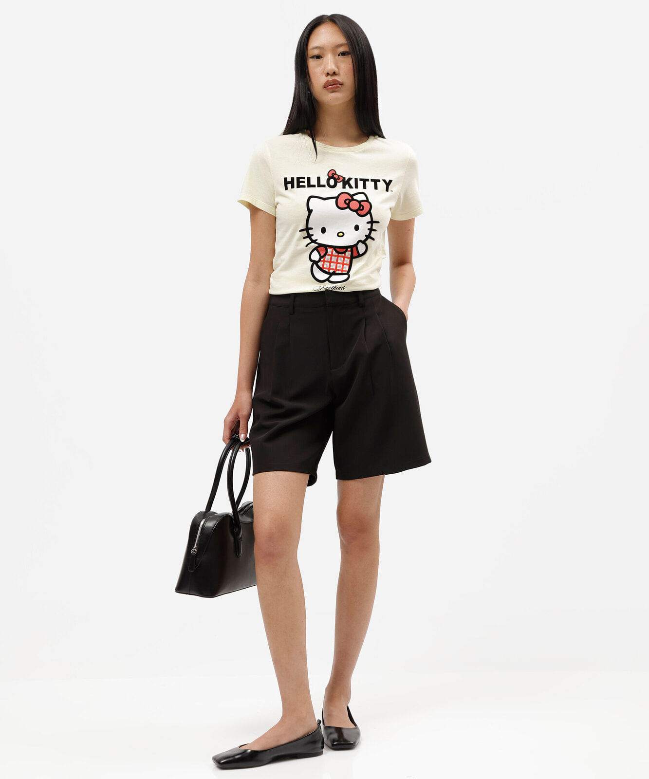 camiseta feminina de algodão manga curta hello kitty amarela