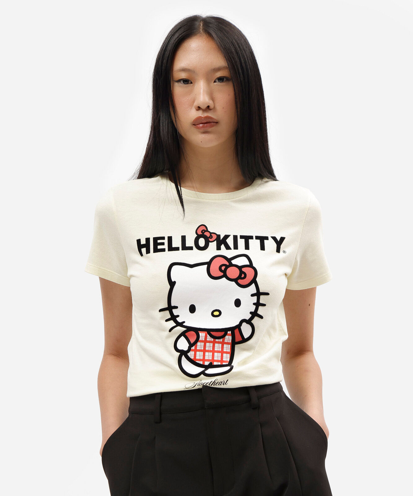 camiseta feminina de algodão manga curta hello kitty amarela