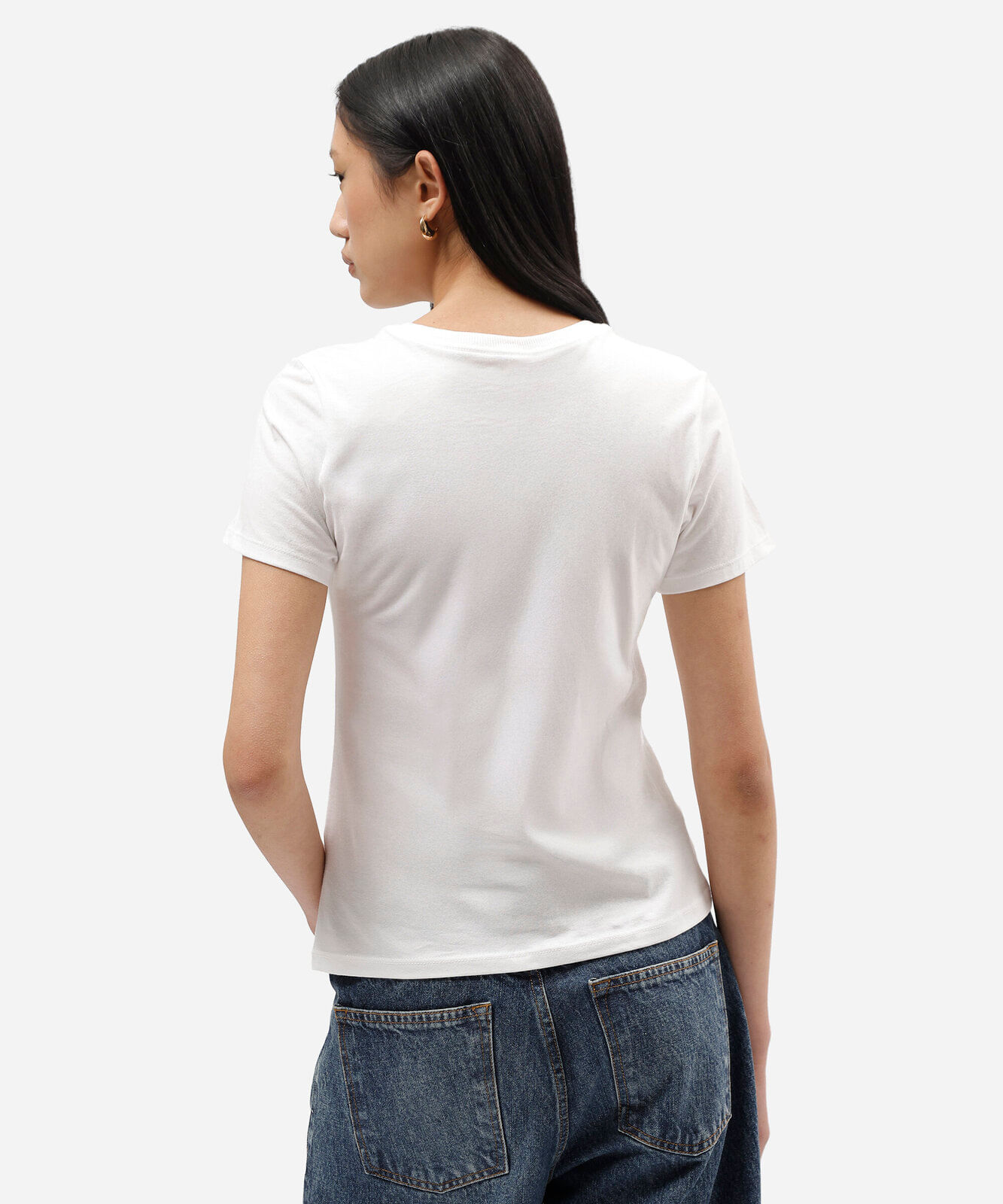 camiseta feminina de algodão manga curta floral off white