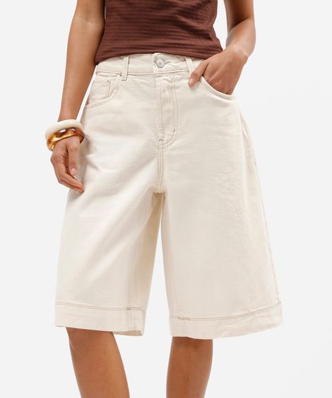 bermuda jorts feminina de sarja cintura média bege