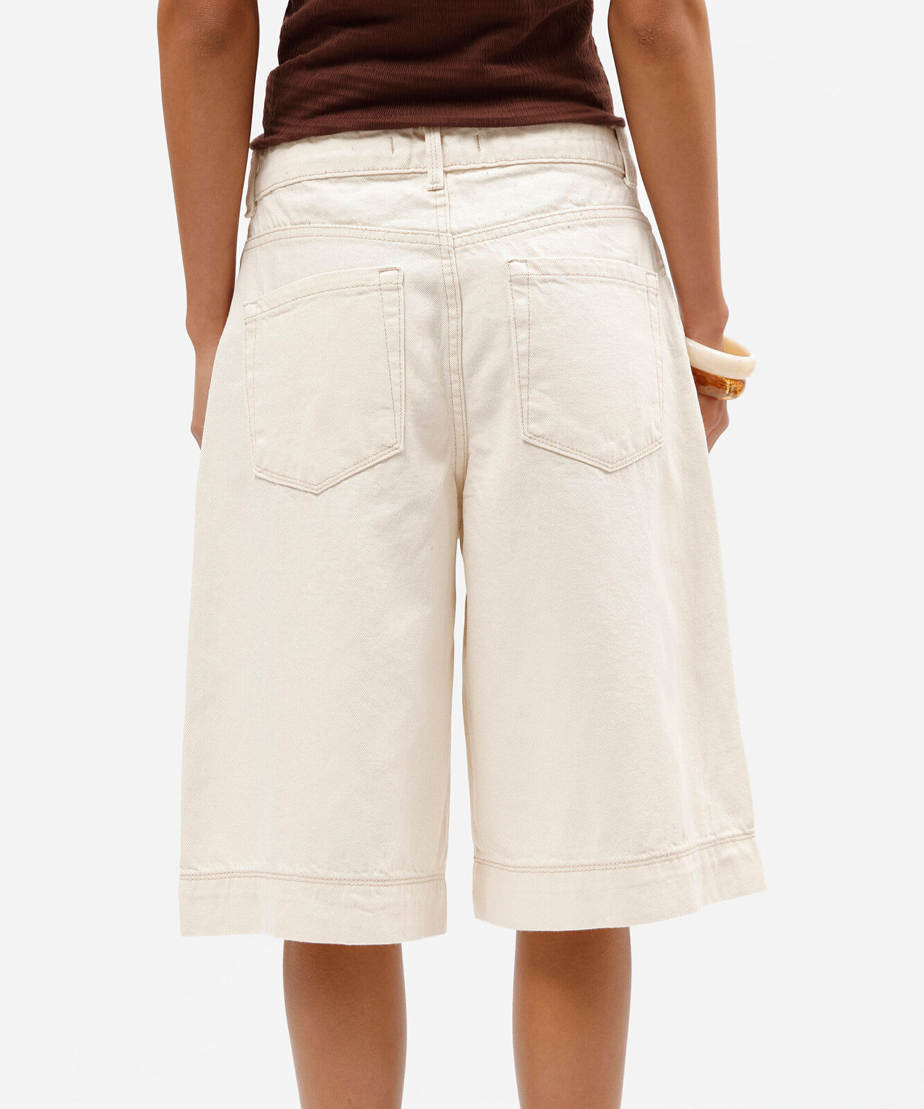 bermuda jorts feminina de sarja cintura média bege