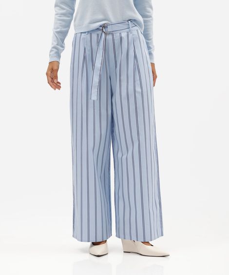 calça baggy feminina de tricoline listrada com pregas azul