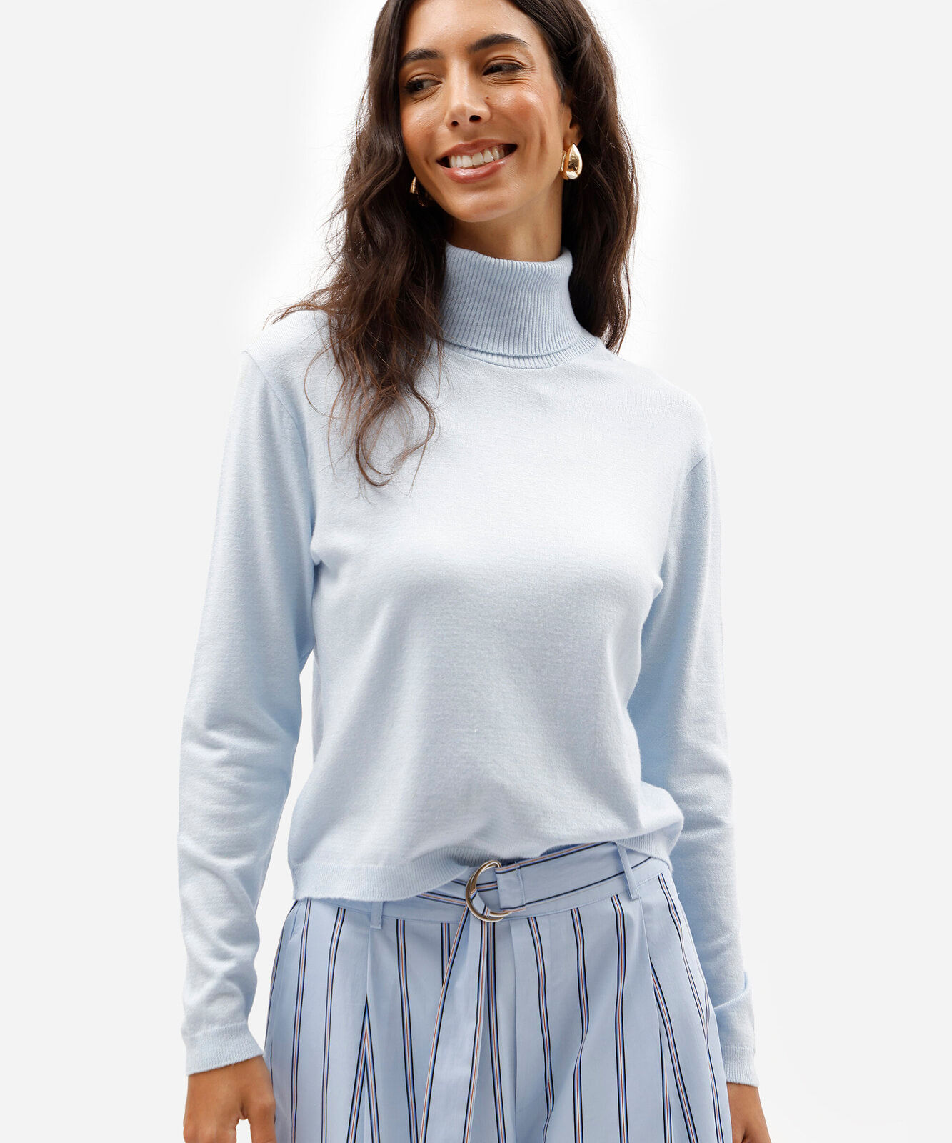 suéter feminino de tricot gola alta azul