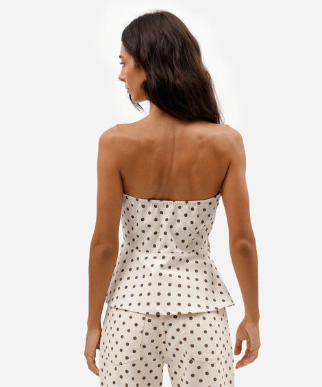 blusa peplum sem alça feminina de sarja poá off white