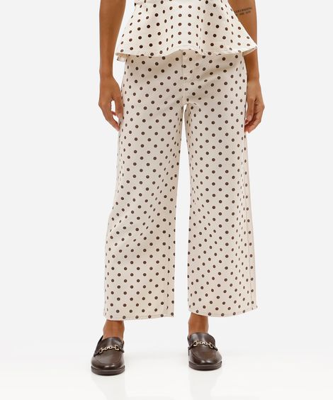 calça pantacourt feminina de sarja com estampa poá off white