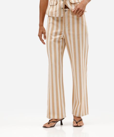 calça wide leg slim cropped feminina de sarja listrada off white