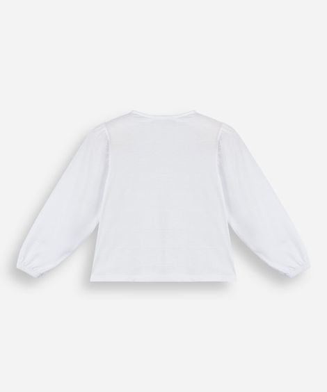 bata infantil de algodão com recortes e laços manga longa off white