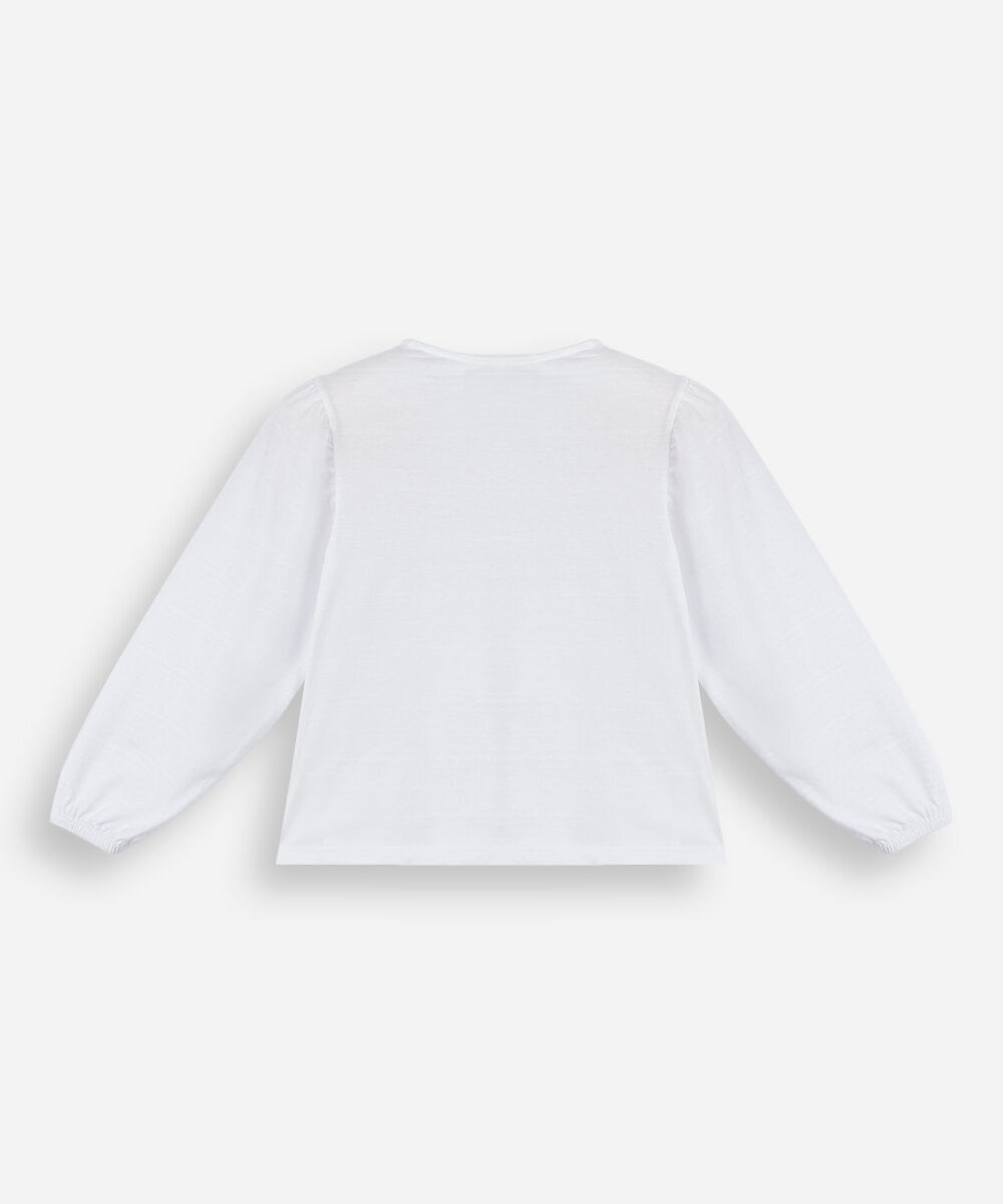 bata infantil de algodão com recortes e laços manga longa off white