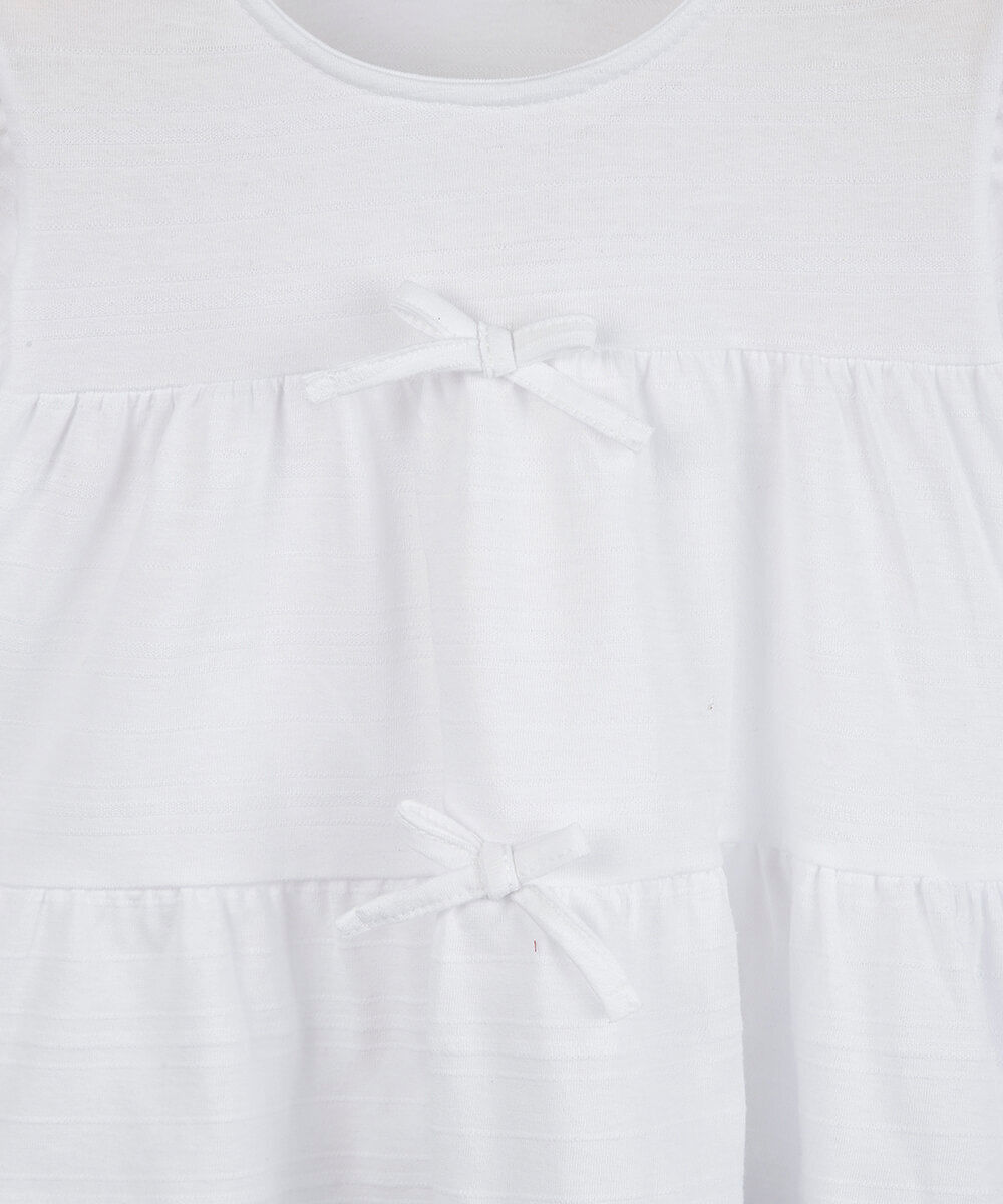 bata infantil de algodão com recortes e laços manga longa off white