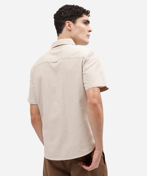 camisa comfort masculina de manga curta texturizada em algodão bege