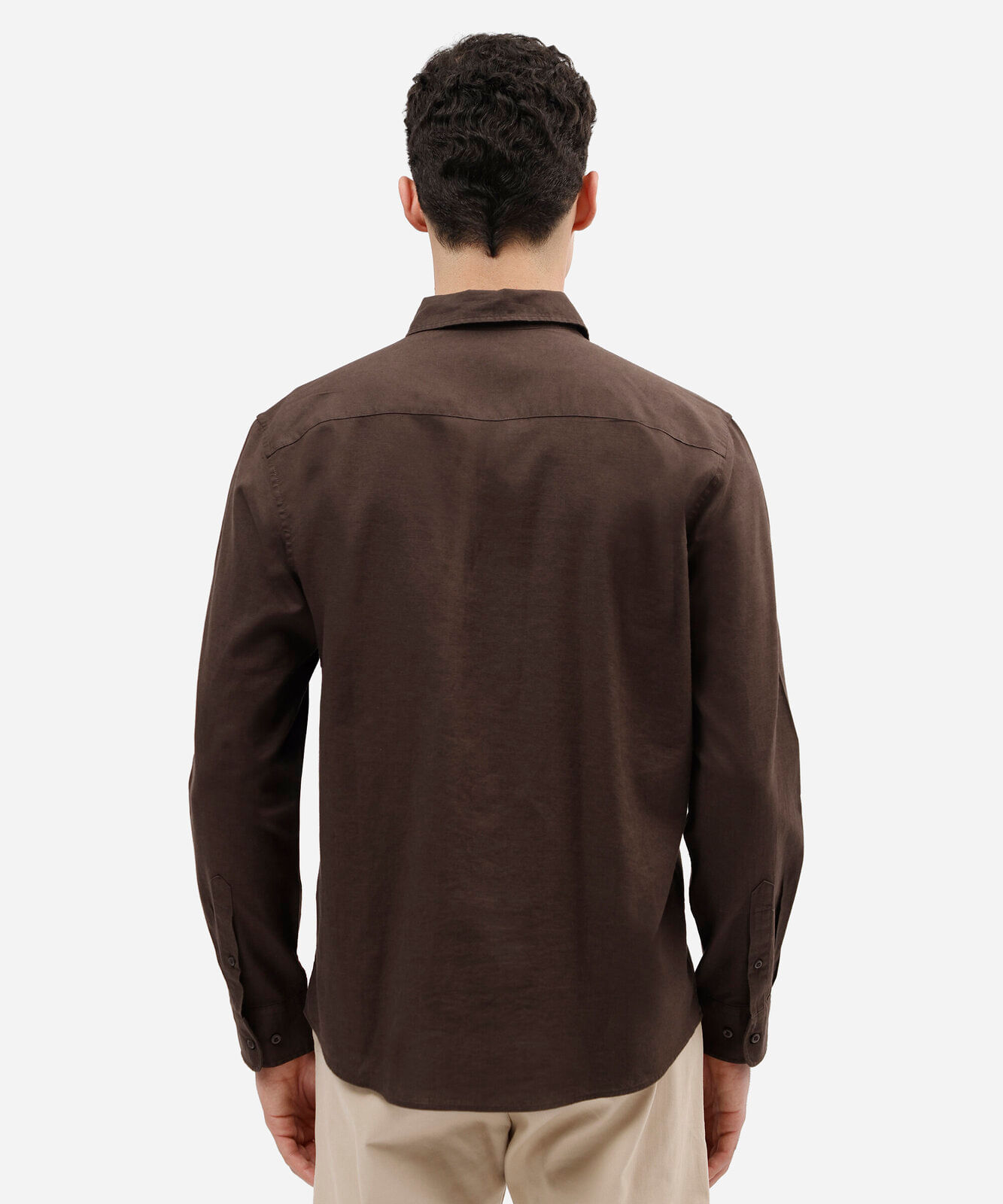 camisa masculina com linho manga longa marrom
