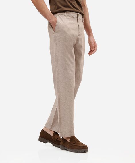 calça de alfaiataria masculina com linho bege