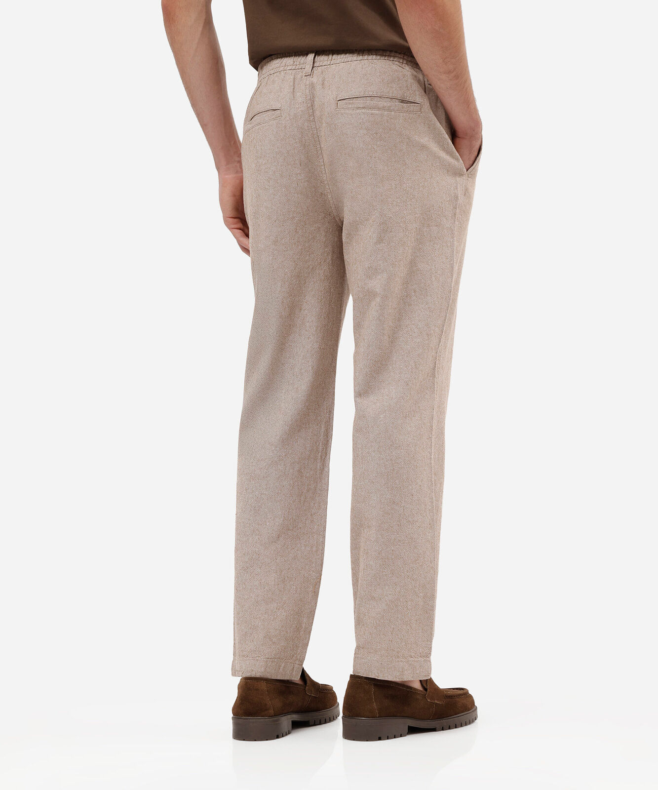 calça de alfaiataria masculina com linho bege